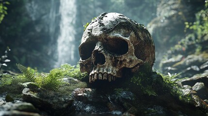 Human Skull Resting in Nature