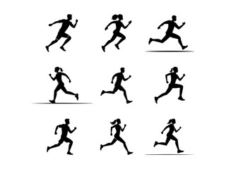 Flat vector silhouette of a person running minimalist style for sports, health, or marathon design