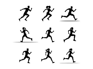 Flat vector silhouette of a person running minimalist style for sports, health, or marathon design