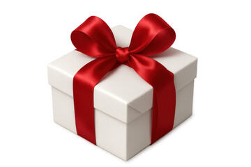 White gift box wrapped with a red ribbon on transparent background, perfect for celebrations and special occasions