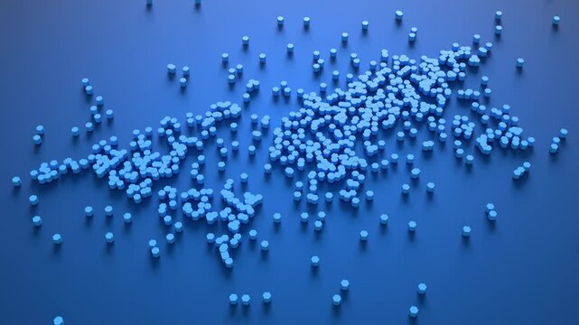 Blue hexagonal world map 3D animation. Can be used in data dashboards, logistics explainers or fintech intros
