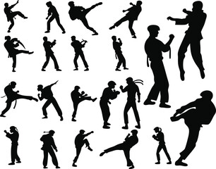 Martial artist silhouette collection in action poses