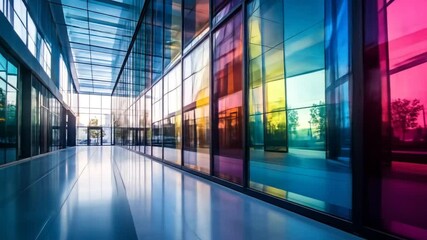 Modern architecture with colorful glass walls and geometric design, clean and abstract - Powered by Adobe