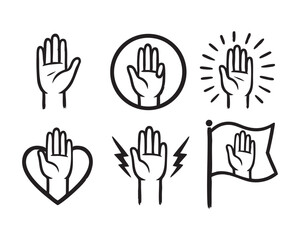 Minimal Vector Hand Sign Icon Set with Heart and Flag Elements