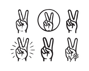 Obraz premium Peace Sign Hand Gesture Vector Icon Set in Monochrome Style