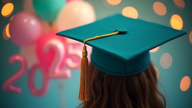 mba graduation 2025 cap and purple blue graduation hat top cap and gown diploma Congratulations Class of 2025 greeting sign. Congrats Graduated red background