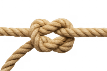 Robust nautical knot tightly binding parallel ropes, symbolizing strength, unity, connectivity against transparent backdrop