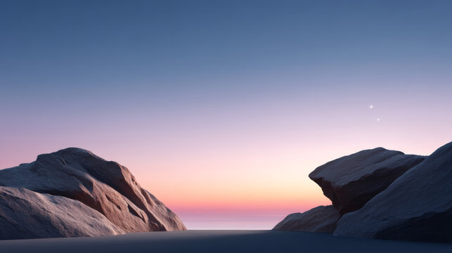 Peaceful vista of volcanic terrain at dusk