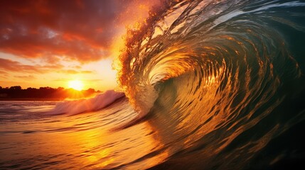 Majestic Ocean Wave at Sunset  , Nature’s Power and Beauty Captured

