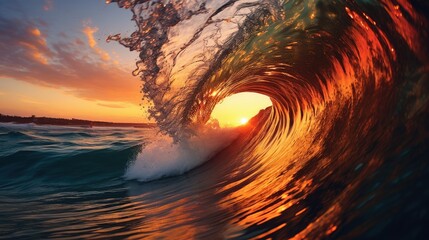 Majestic Ocean Wave at Sunset  , Nature’s Power and Beauty Captured

