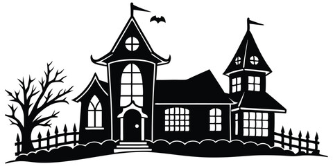 Haunted Halloween House Vector Silhouette Design