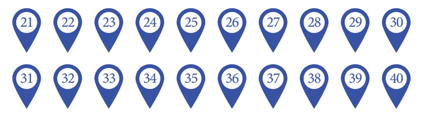 Location pin icon with number set. Bullet Points Numbers from One to nine and zero. Vector illustration in eps 10.