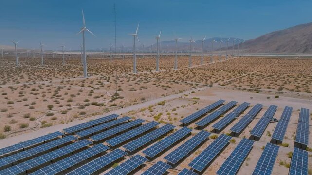 Aerial view of a Solar Farm in the desert near Palm Springs