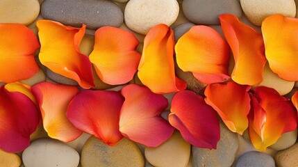 Vibrant Rose Petals on Pebbles: Abstract Composition of Colors and Textures