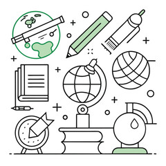 Outline vector icons set ? book, pencil, diploma, microscope, globe for educational purposes.eps