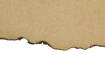 Brown kraft paper with a burnt and torn edge, ideal for vintage, grunge, or historical design...