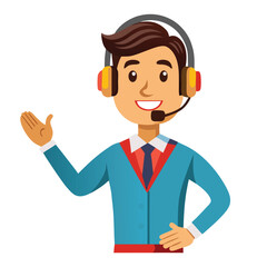Male rep in headset smiling professionally