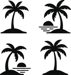 Black palm tree silhouettes set
