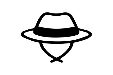 The drawing prominently features the hat's characteristic indented crown and a wide brim, with a solid black band around the base of the crow