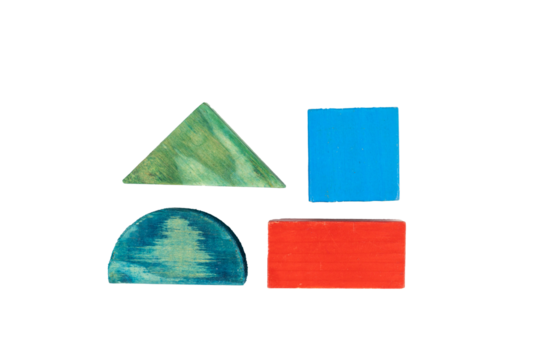 Wooden Geometry Shapes of Triangle, Square, Half Circle and Rectangular