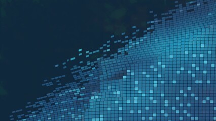 Naklejka premium Diagonal pixel gradient shifting from bright azure to dark navy in a minimalist tech background with binary data effect
