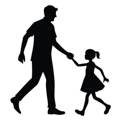 Silhouette of a Father and Daughter Walking Hand in Hand