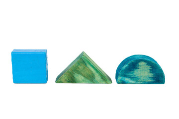 Trio of Wooden Blocks in Square, Triangle, and Half-Circle Shapes