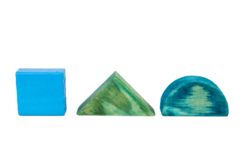 Trio of Wooden Blocks in Square, Triangle, and Half-Circle Shapes
