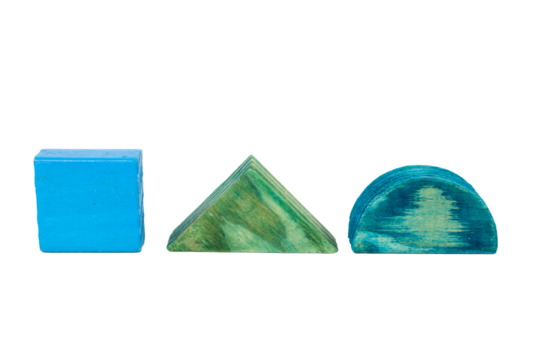 Trio of Wooden Blocks in Square, Triangle, and Half-Circle Shapes