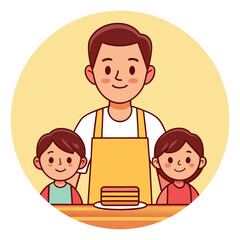 Happy Father with Two Children Enjoying a Delicious Cake Together at Home