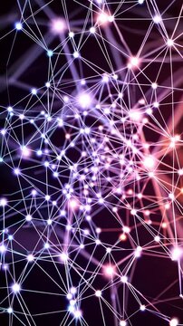 Dynamic glowing neural network expanding with vibrant geometric patterns