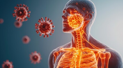 Human Body Anatomy Visualization with Viruses in a Conceptual Health Illustration