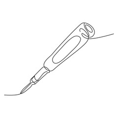 One continuous line drawing of pen writing wave thin stroke. Pencil symbol of study and education concept in simple linear style. Pen, Signature Continuous Line Icon