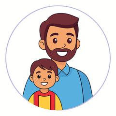 Happy Father and Son Cartoon Illustration in a Circular Frame