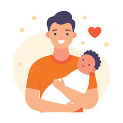 Happy Father Holding His Newborn Baby Tenderly in His Arms