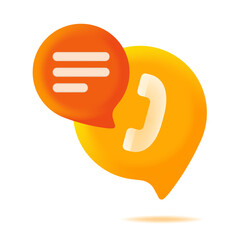 3D Call Center Support Icon – Telephone Handset and Speech Bubble Cloud Symbol for Communication and Customer Service Vector