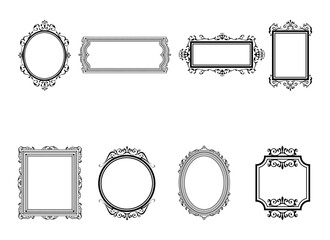 Vintage ornament frame. Decorative border frames, retro style divider. Elegant vintage frame and wedding ornaments Isolated icons vector set. Calligraphic filigree black ink borders collection
