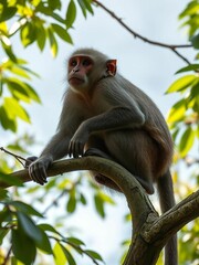 Fototapeta premium Monkey Perched on a Tree Branch in the Forest
