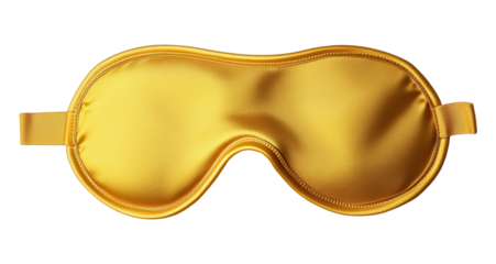 Gold satin sleep mask with ergonomic contoured design isolated on a transparent background