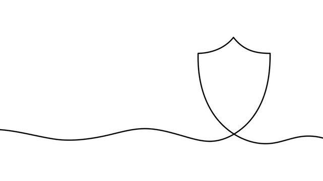 Animation of continuous one line drawing shield silhouette.