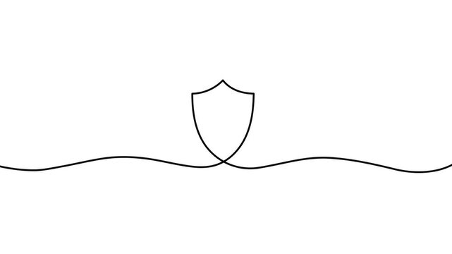 Animation of continuous one line drawing shield silhouette.