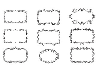 Vintage ornament frame. Decorative border frames, retro style divider. Elegant vintage frame and wedding ornaments Isolated icons vector set. Calligraphic filigree black ink borders collection