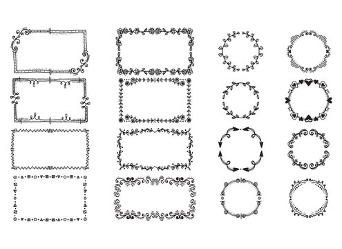 Vintage ornament frame. Decorative border frames, retro style divider. Elegant vintage frame and wedding ornaments Isolated icons vector set. Calligraphic filigree black ink borders collection
