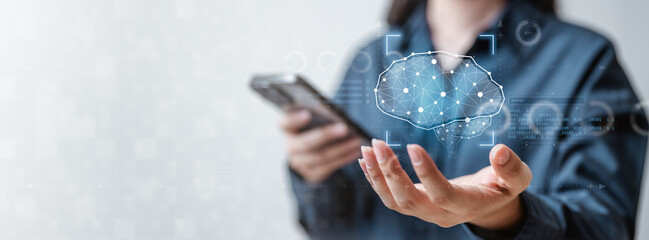 Artificial intelligence analytics technology. AI automation machine learning. Information data...