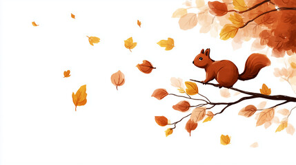 Cute squirrel with autumn leaves illustration background wallpaper
