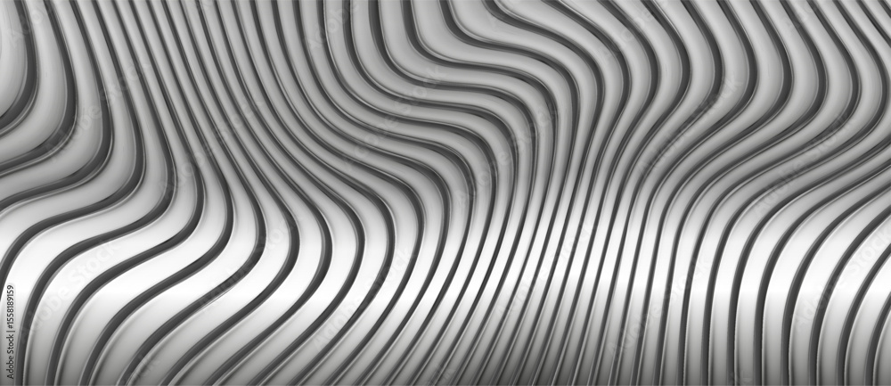 Poster Abstract metallic curved liquid waves tech elegant pattern background. Vector graphic design