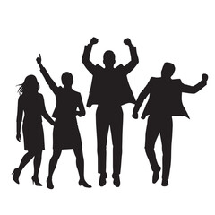 Silhouette business team celebrating success achievement and collaboration together on white background
