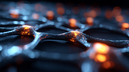 Glassy neurons stretch luminous tendrils across a midnight substrate, capturing the fragile beauty of bio-electrical signalling that drives perception, memory and consciousness.
