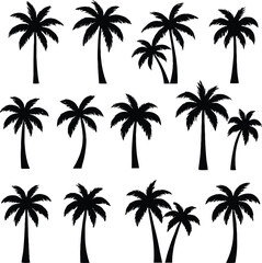 Palm tree silhouettes set black