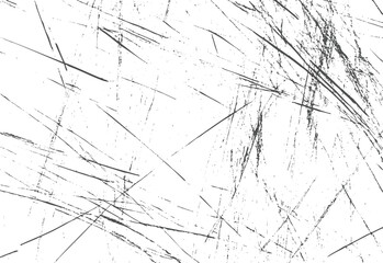 Grunge scratch texture vector illustration. Black diagonal ink streaks on white background. Distressed overlay rough surface abstract design.